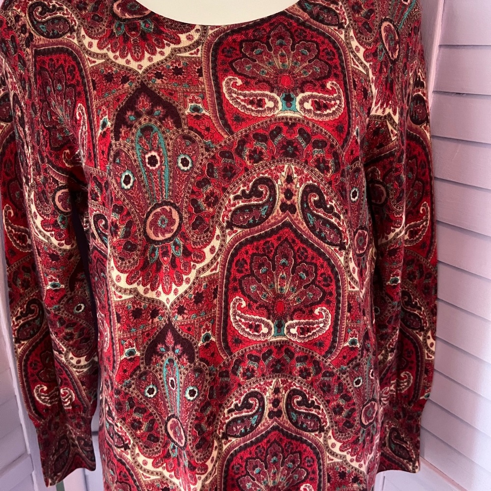 Talbots RUST Paisley Long Sleeve sweater in merino wool.  Dry cleaned in EUC. MP